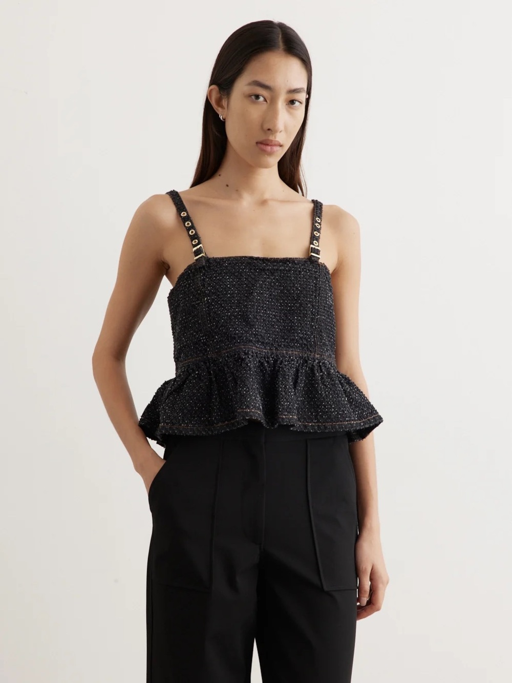 GANNI fluffy denim strap top
